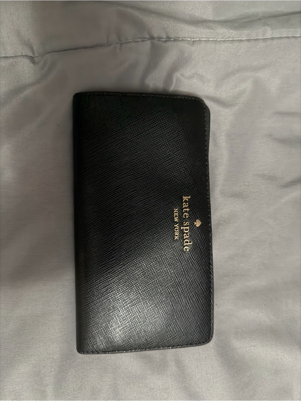 kate spade black Saffiano leather long wallet with gold logo
